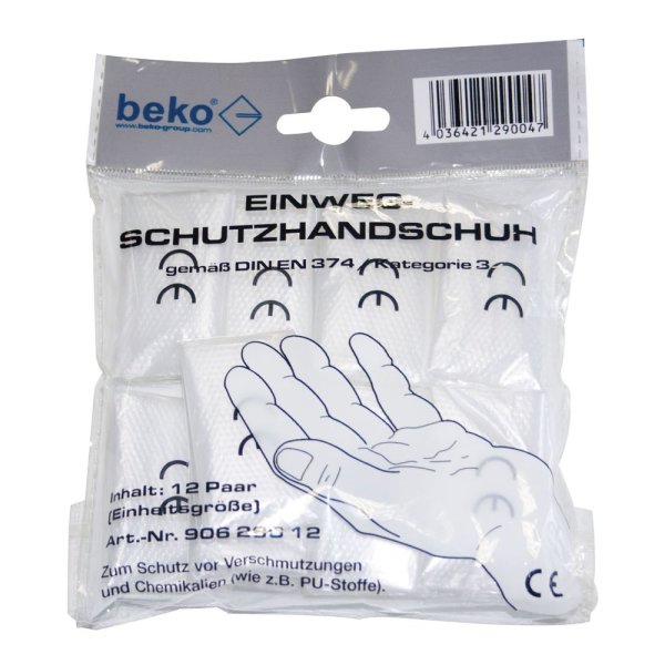 Beko Einweg-Schutzhandschuh im 12er Pack gemäß DIN EN 374 / Kat. 3